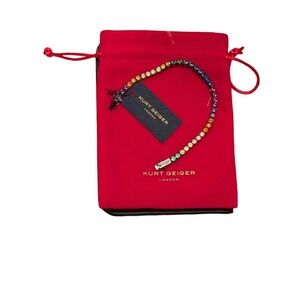Kurt Geiger London Rainbow Crystal Tennis Bracelet Gunmetal Rainbow NWT $88